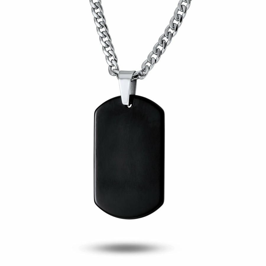 Shop Men Bling Jewelry Mens Pendants & Dog Tags | Mens Black Titanium Dog Tag Pendant Necklace Stainless Steel Cahin