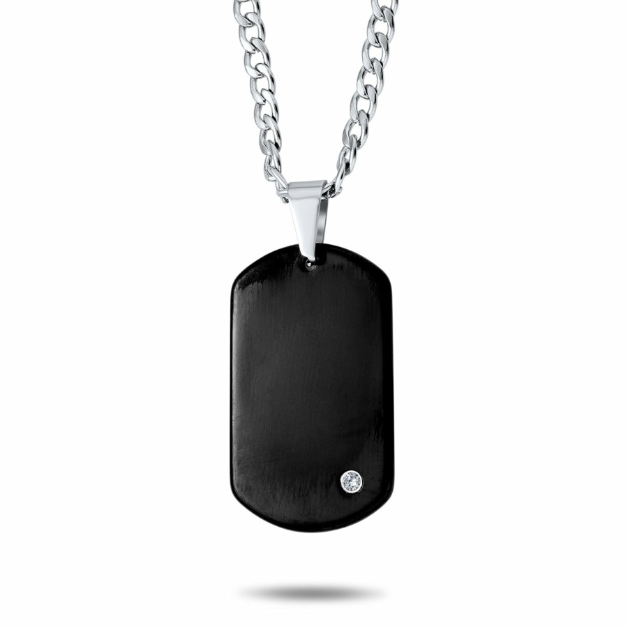 Shop Men Bling Jewelry Mens Pendants & Dog Tags | Mens Black Titanium Dog Tag Pendant Necklace Stainless Steel Cahin