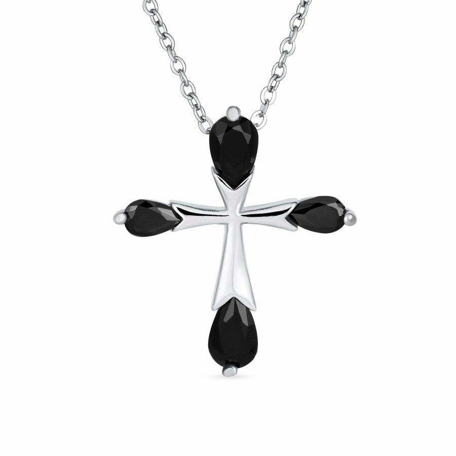 Shop Women Bling Jewelry Pendant Necklaces | Teardrop Tips Aaa Cz Cross Necklace Pendant .925Sterling Silver