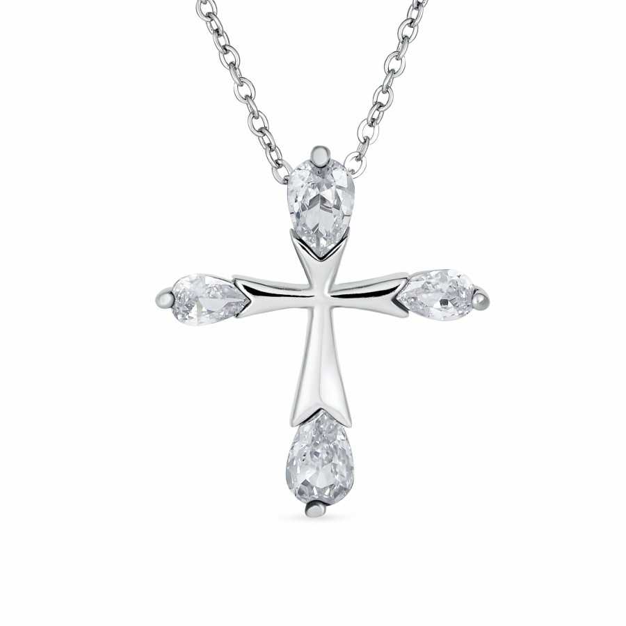 Shop Women Bling Jewelry Pendant Necklaces | Teardrop Tips Aaa Cz Cross Necklace Pendant .925Sterling Silver