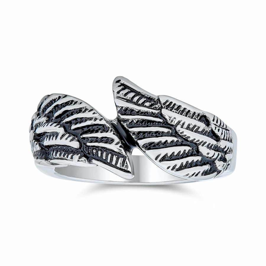 Shop Men Bling Jewelry Mens Rings | Men'S Initials Monogram Heart Feather Angel Wing Band Ring Oxidized