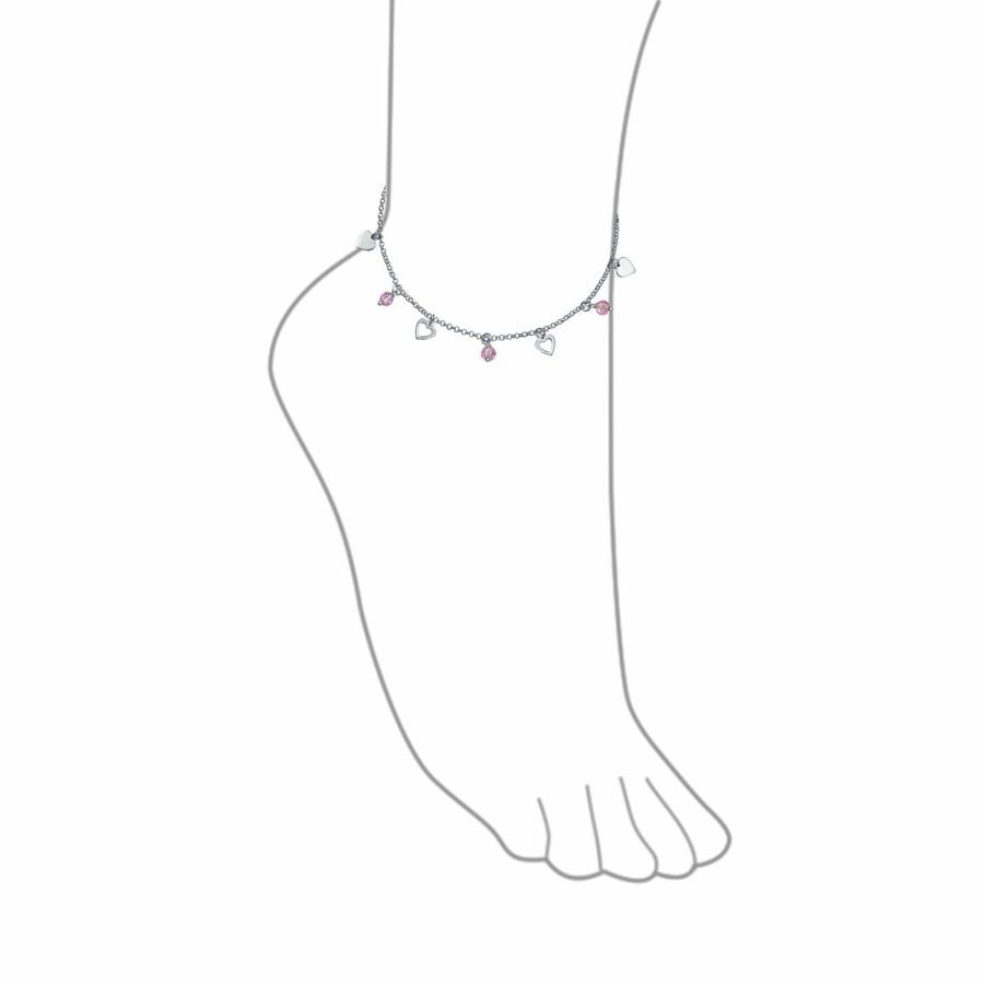 Shop Women Bling Jewelry Charm Bracelets | Heart Crystal Pink Anklet Charms Anklet Sterling Silver 9 -10 In