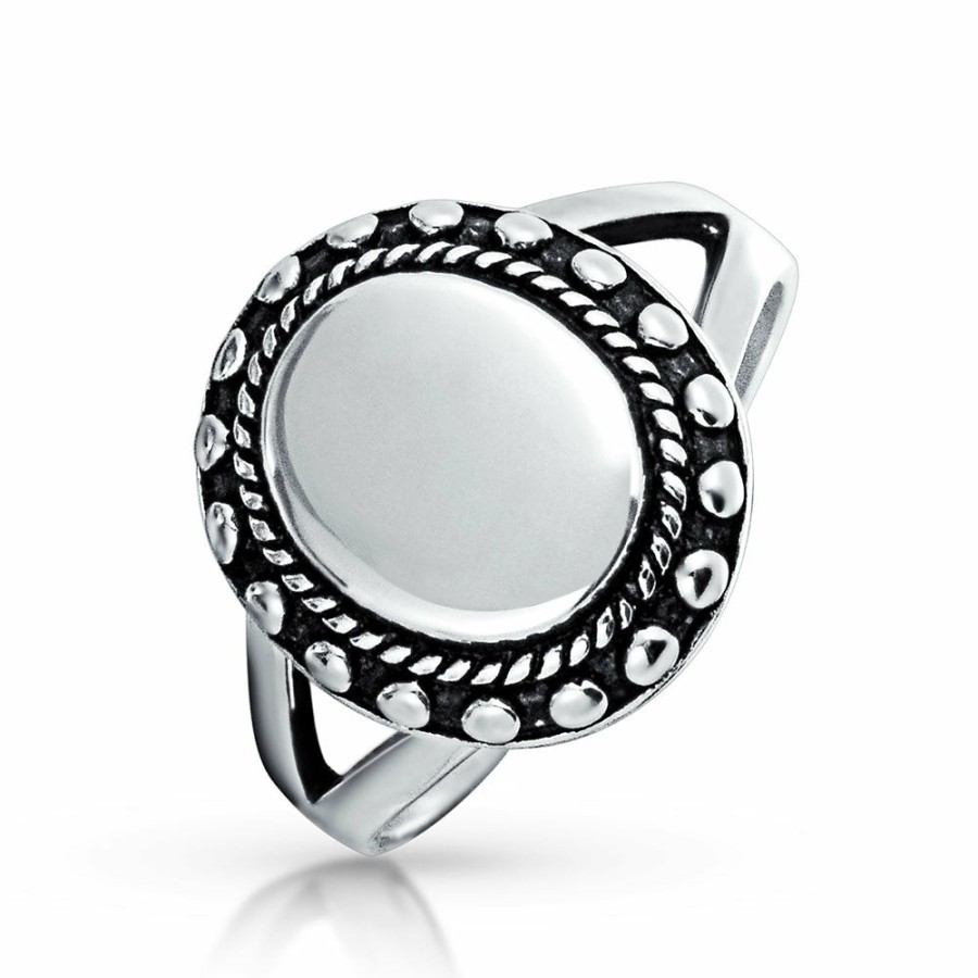 Shop Women Bling Jewelry Unique Rings | Halo Monogram Engravable .925 Sterling Oval Signet Ring Band Silver