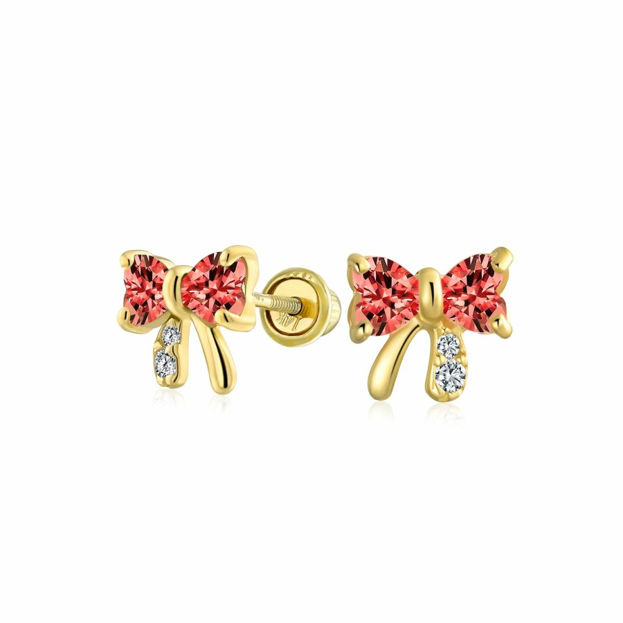 Shop Women Bling Jewelry | Minimalist Cubic Zirconia Ribbon Bow Stud Earrings 14K Gold Screwback