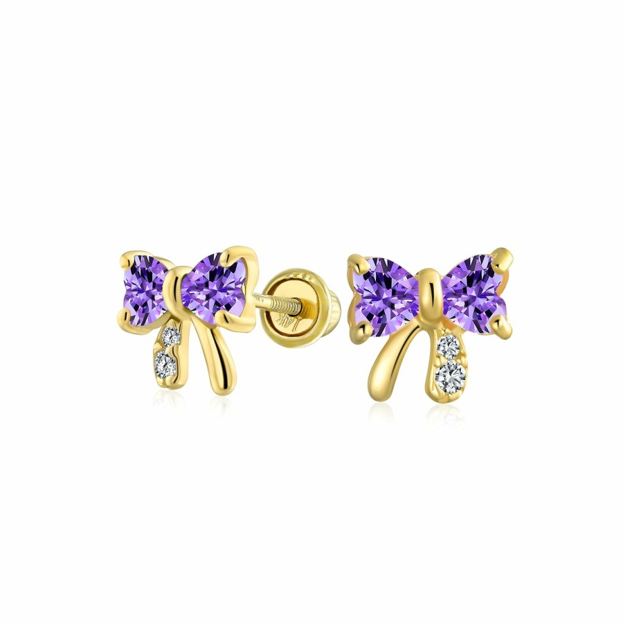 Shop Women Bling Jewelry | Minimalist Cubic Zirconia Ribbon Bow Stud Earrings 14K Gold Screwback