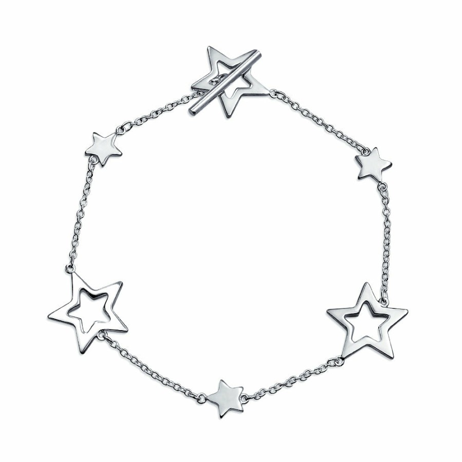 Shop Women Bling Jewelry Delicate Bracelets | Celestial Patriotic Star Dangle Charm Hoop Earrings Sterling Silver