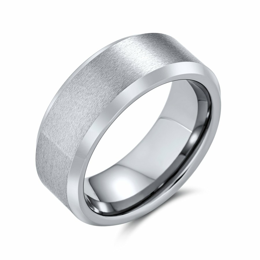 Shop Women Bling Jewelry Wedding Bands | Beveled Edge Matte Couples Wedding Band Titanium Ring 8Mm Wide