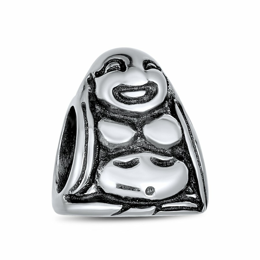 Shop Women Bling Jewelry Engravable Charms | Asian Laughing Buddha Spiritual Mediation Charm Bead Sterling Silver