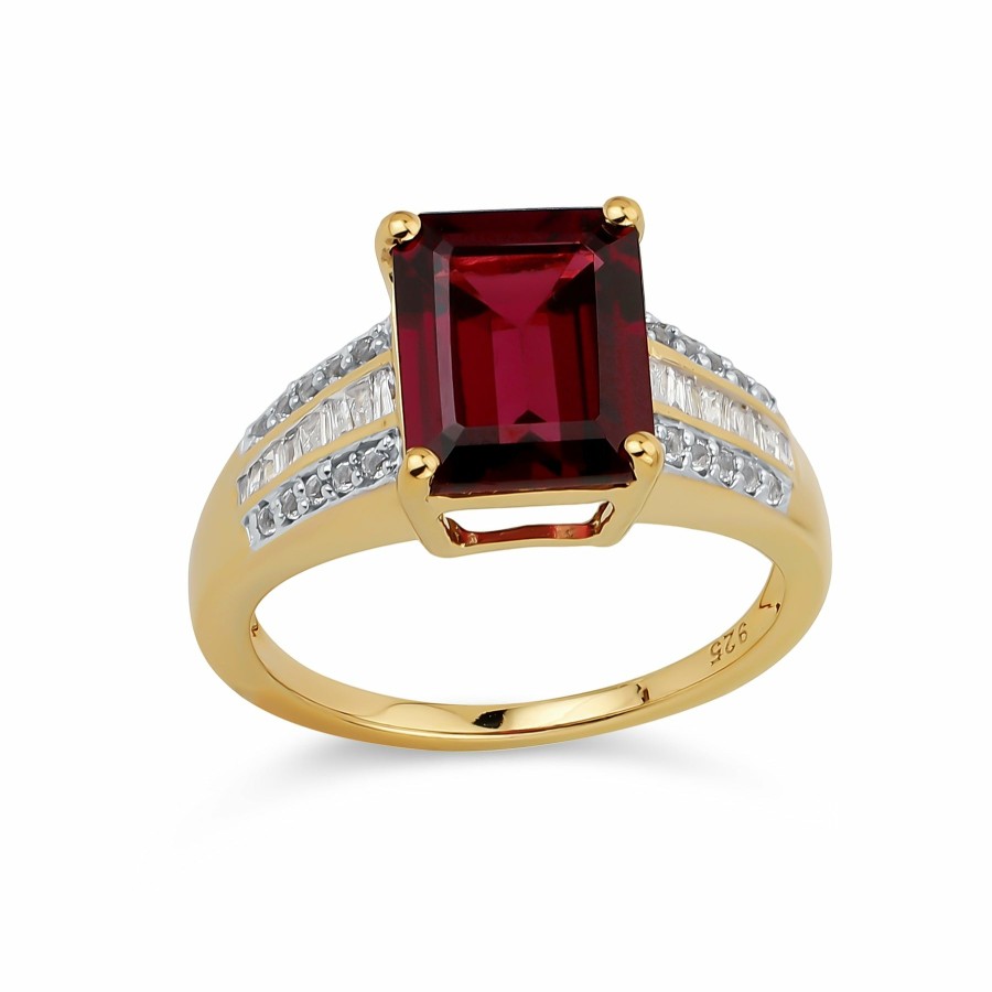 Shop Women Bling Jewelry Unique Rings | Statement Amethyst Garnet Ring Gold Plated .925 Silver Cushion Emerald Cut