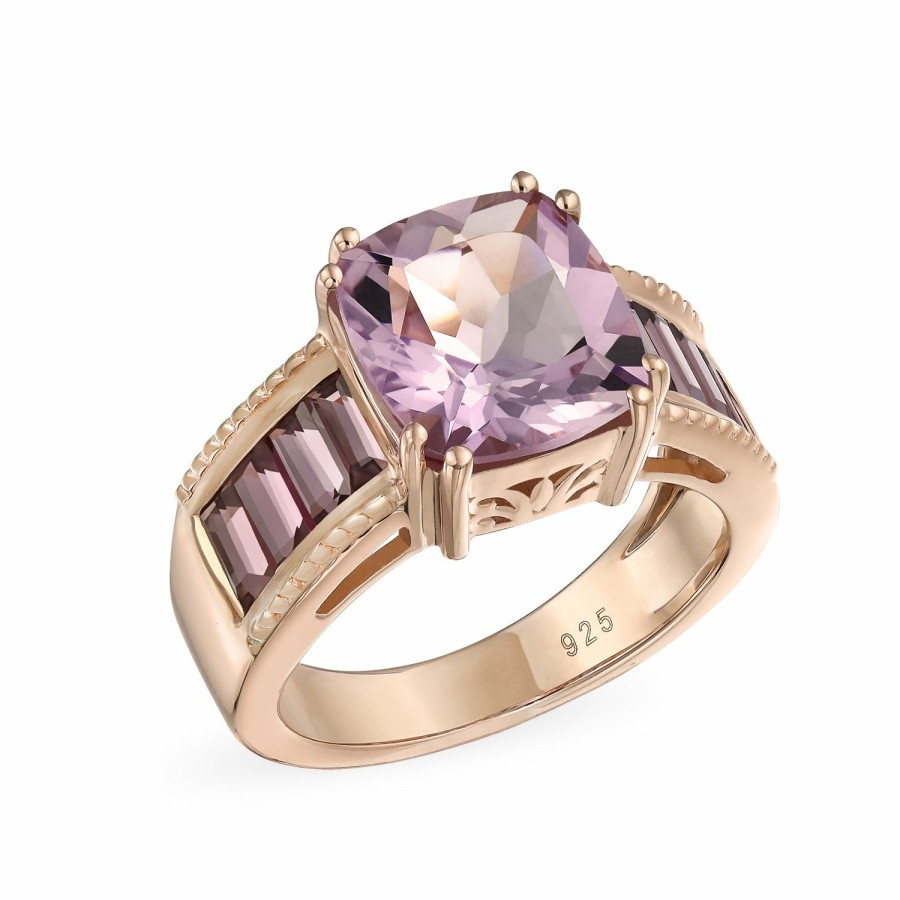 Shop Women Bling Jewelry Unique Rings | Statement Amethyst Garnet Ring Gold Plated .925 Silver Cushion Emerald Cut