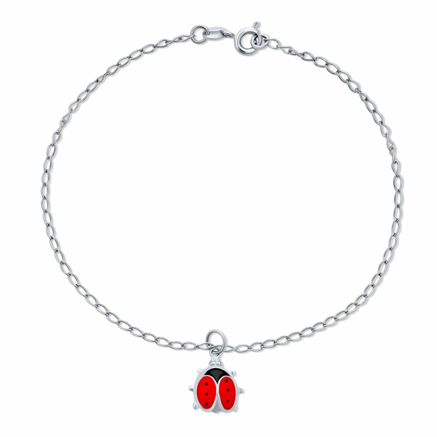 Shop Women Bling Jewelry Charm Bracelets | Red Ladybug Garden Dangle Charm Anklet Ankle Bracelet Sterling Silver