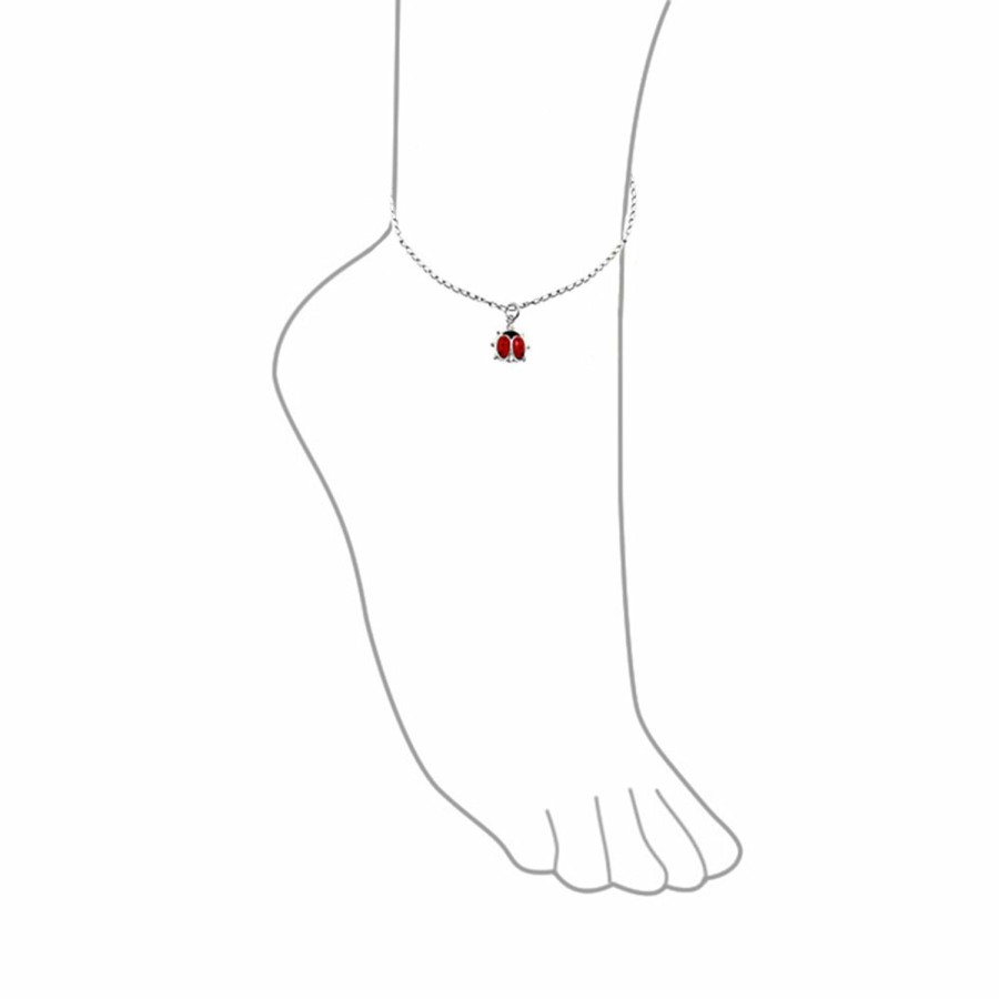 Shop Women Bling Jewelry Charm Bracelets | Red Ladybug Garden Dangle Charm Anklet Ankle Bracelet Sterling Silver