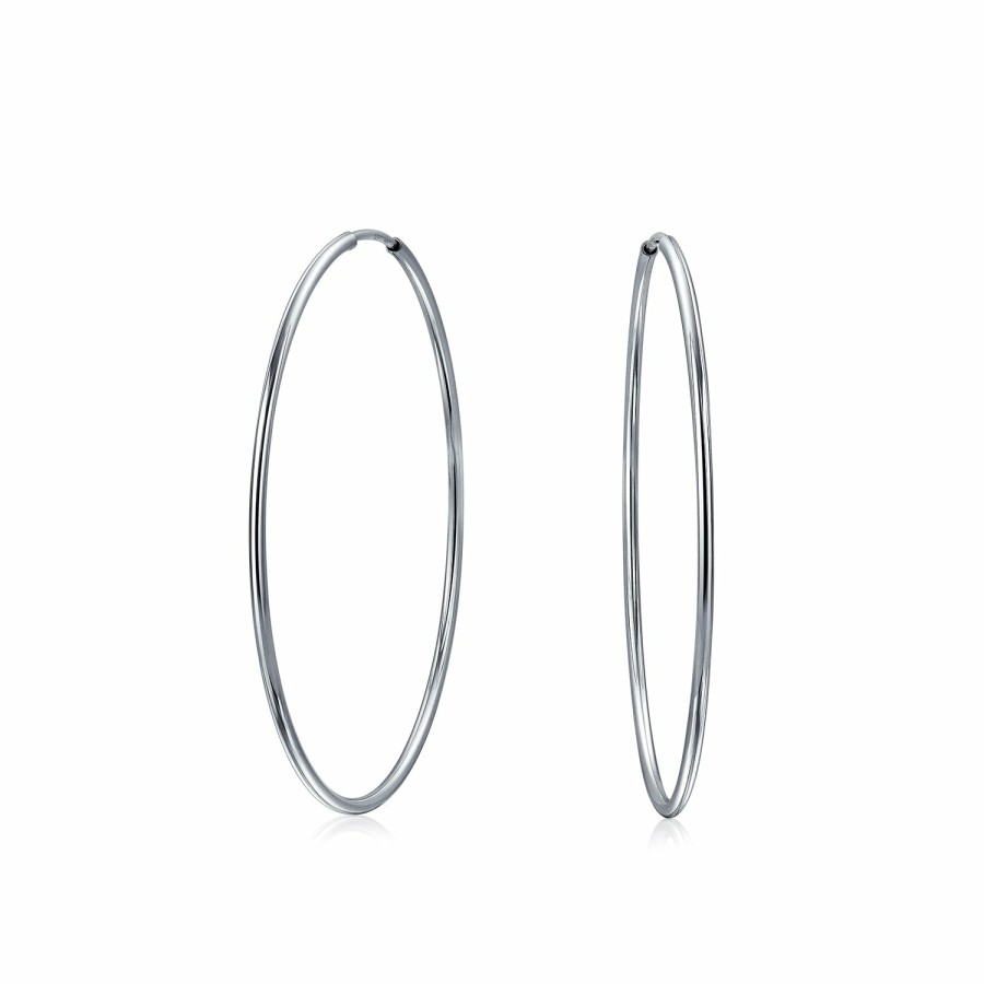 Shop Women Bling Jewelry Hoops Huggies Earrings | Minimalist Round Endless Continuous Tube Hoop Earrings Sterling Silver