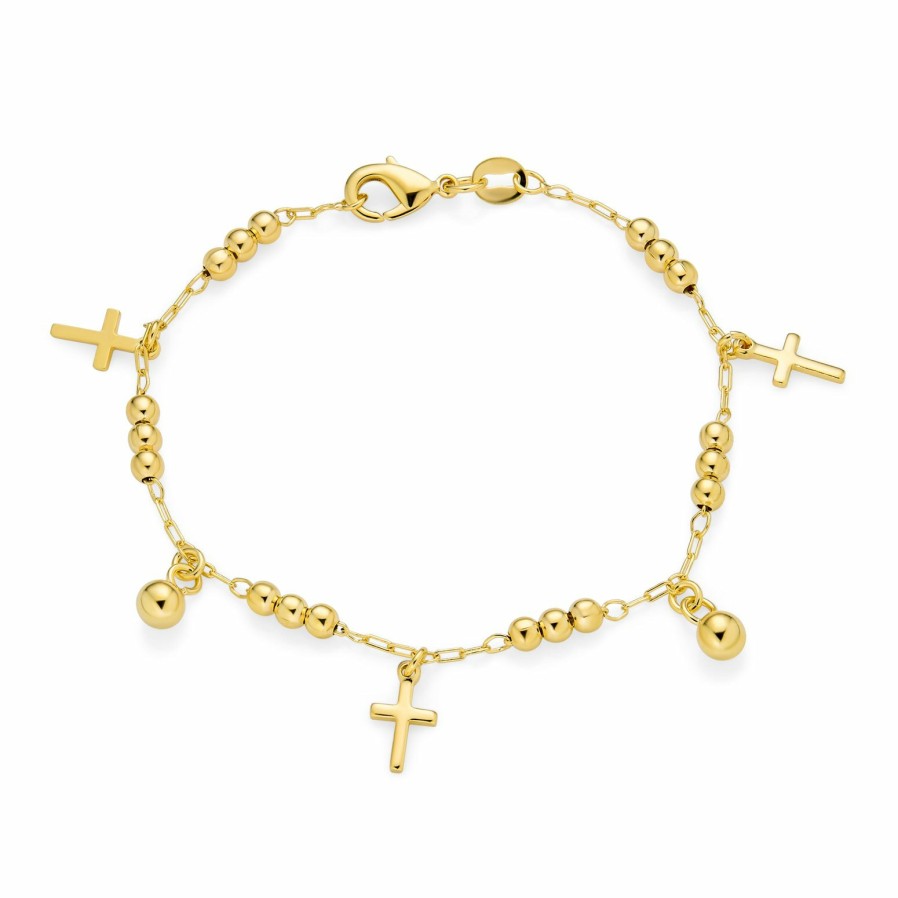 Shop Women Bling Jewelry Delicate Bracelets | Multi Crosses Religious Beads Bells Dangle Charm Bracelet Gold Plated