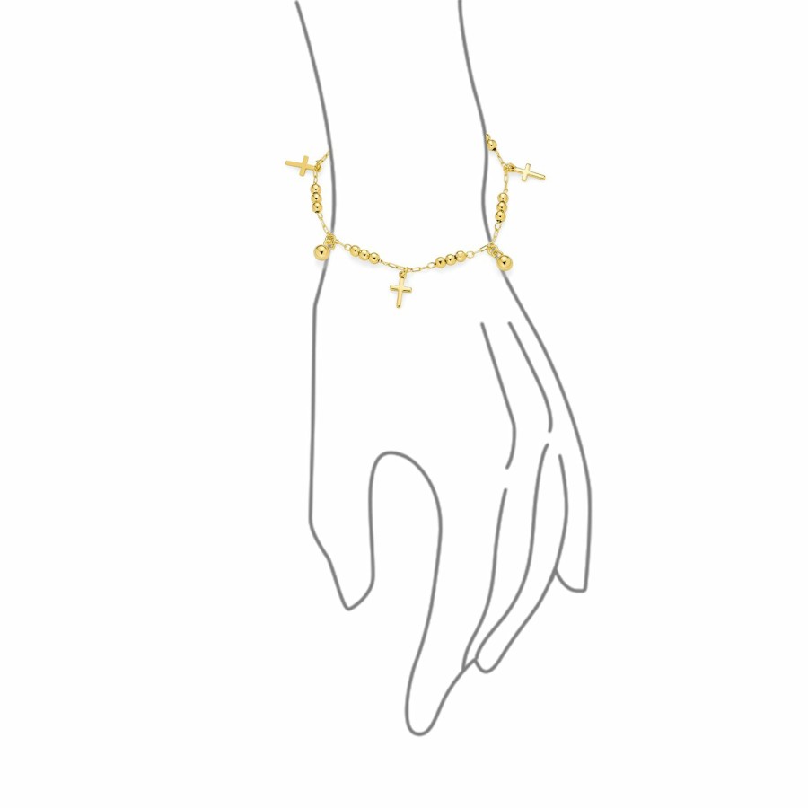 Shop Women Bling Jewelry Delicate Bracelets | Multi Crosses Religious Beads Bells Dangle Charm Bracelet Gold Plated