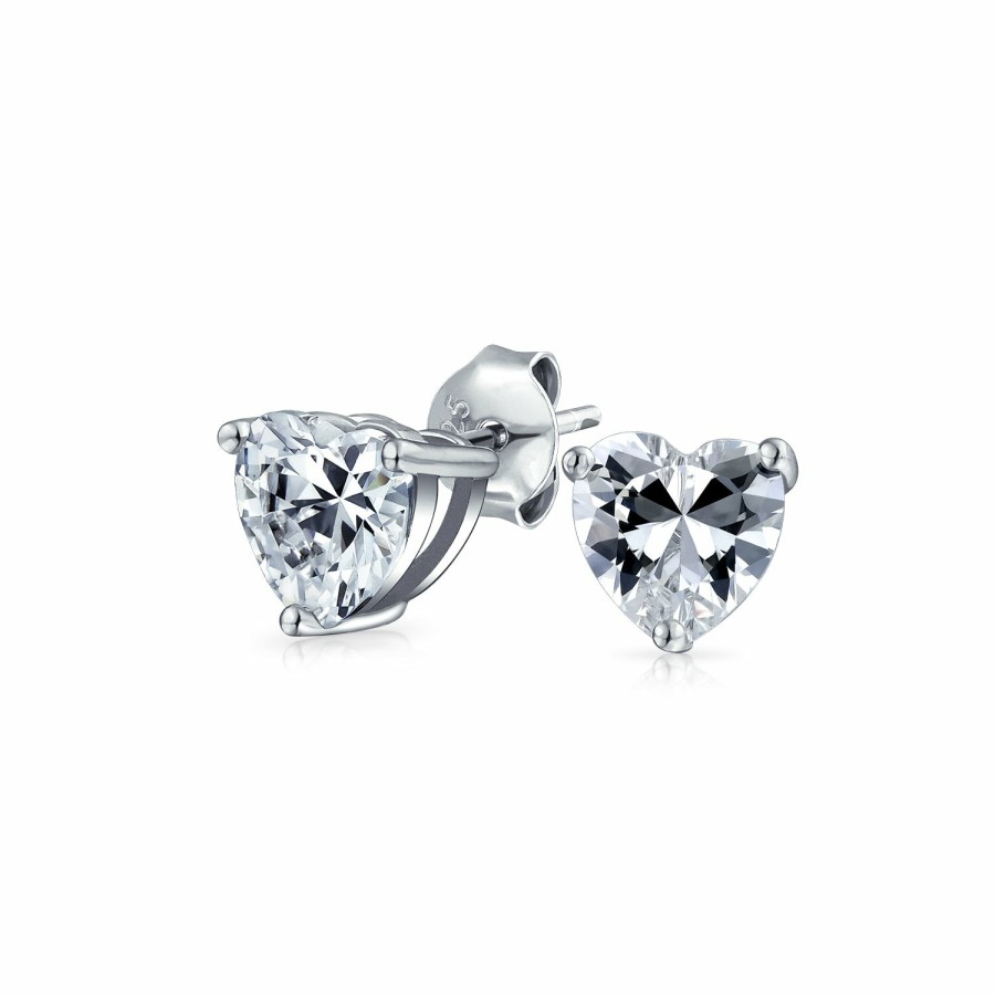 Shop Women Bling Jewelry Stud Earrings | Classic Aaa Cz .05-1Ct Solitaire Heart Stud Earrings Gold Silver