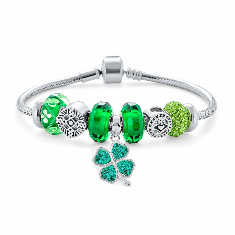 Shop Women Bling Jewelry Starter Bead Bracelets | Celtic Clover Shamrock Claddagh Multi Charm Bracelet Sterling Silver