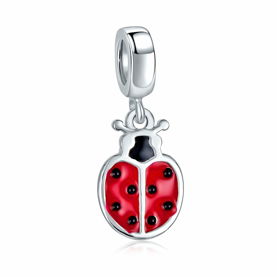 Shop Women Bling Jewelry Dangle Beads | Red Ladybug Cute Insect Gardener Lucky Charm Bead .925 Sterling