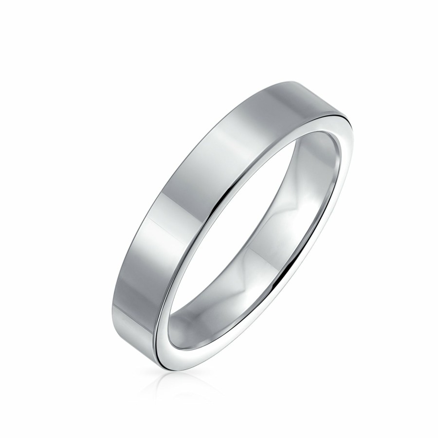 Shop Women Bling Jewelry Engravable Rings | Flat Cigar Couples Wedding Band Titanium Rings For Men Tone 4Mm Silver