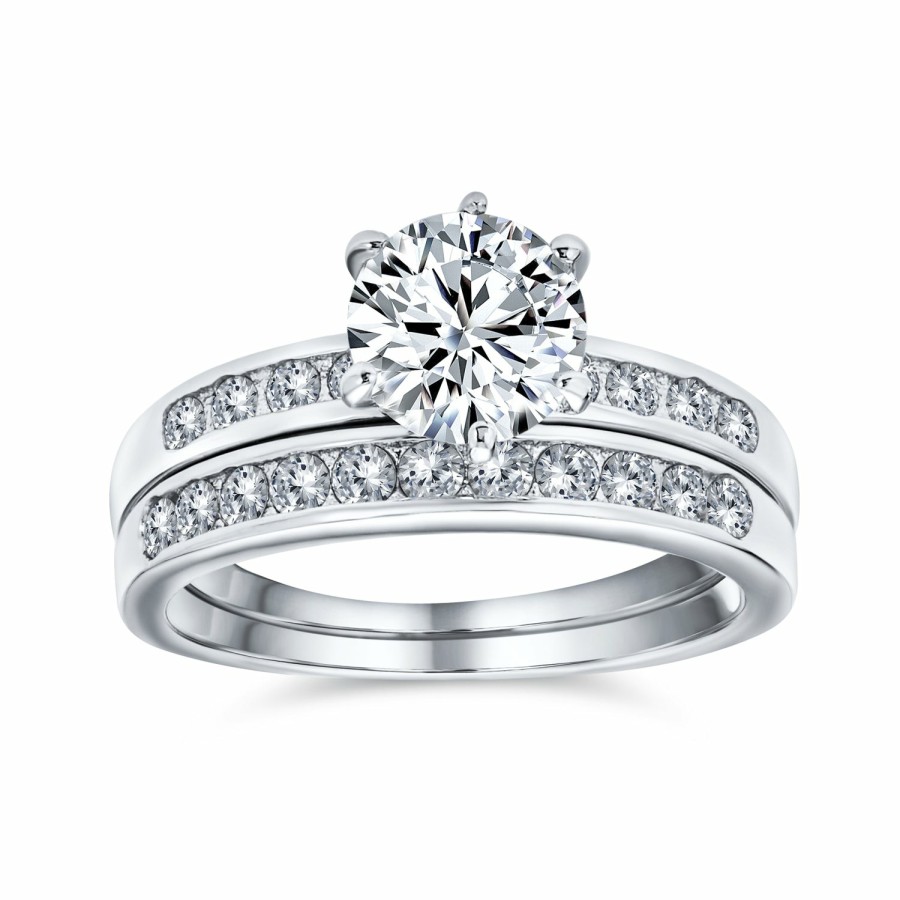 Shop Women Bling Jewelry Wedding Rings Sets | 2Ct Solitaire Aaa Cz Engagement Ring Band Set .925Sterling Silver