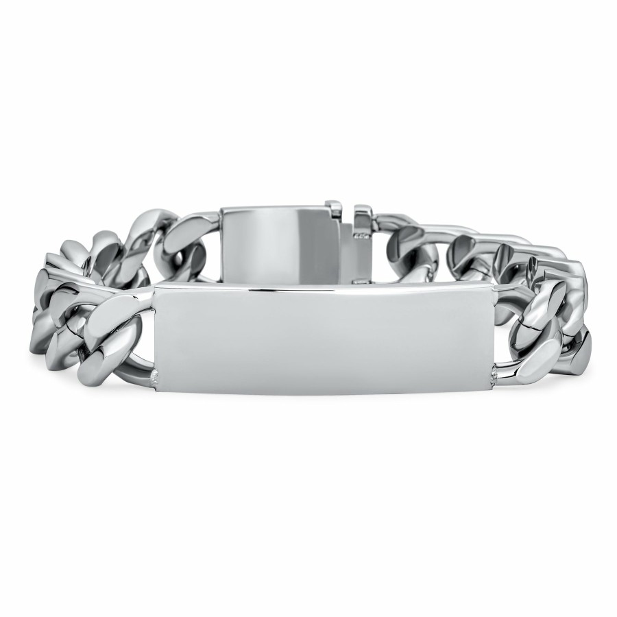 Shop Men Bling Jewelry Mens Bracelets & Id Bracelets | Men'S Name Bar Identification Id Bracelet Stainless Steel 8.5