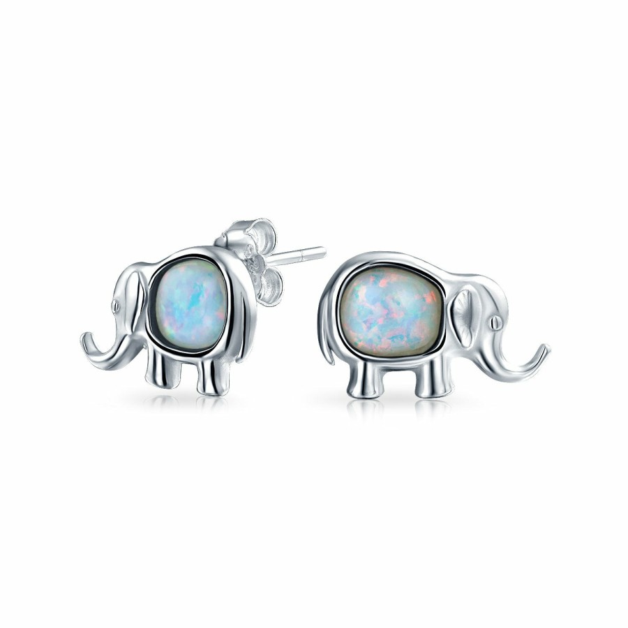 Shop Women Bling Jewelry Stud Earrings | Created Opal Wise Lover Elephant Stud Earrings .925Sterling Silver