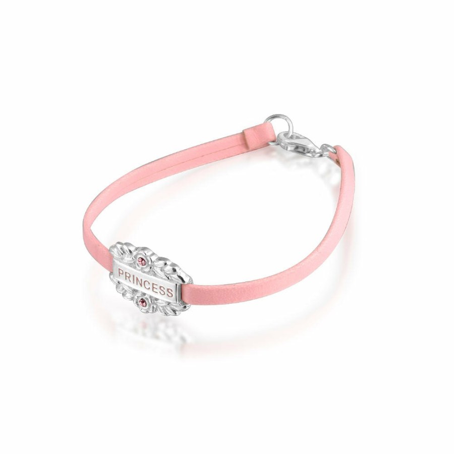 Shop Women Bling Jewelry | Pink Princess Heart Charm Bangle Leather Bracelet .925 Sterling Silver