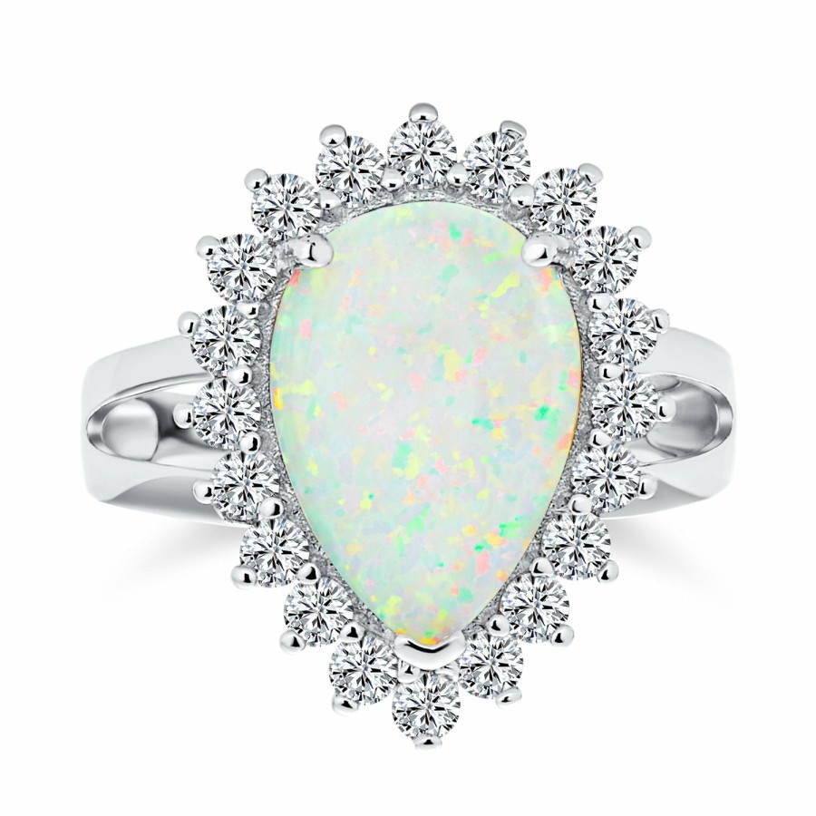 Shop Women Bling Jewelry Statement Cocktail Rings | Big Halo 7-10Ct Oval Teardrop Opal Engagement Ring .925