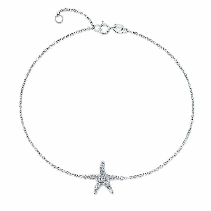 Shop Women Bling Jewelry Delicate Bracelets | Starfish Cz Anklet Electrocoating Gold Plated Sterling