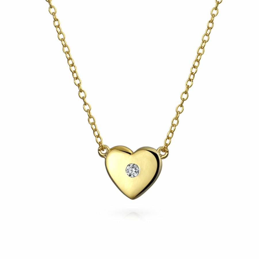 Shop Women Bling Jewelry Delicate Pendant Necklaces | Heart Flower Pendant Necklace Cz Gold Plated Sterling Silver 16-1