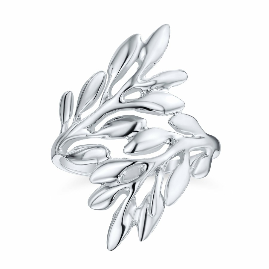 Shop Women Bling Jewelry Statement Cocktail Rings | Nature Ivy Vine Western Jewelry Leaf Bypass Ring .925 Sterling