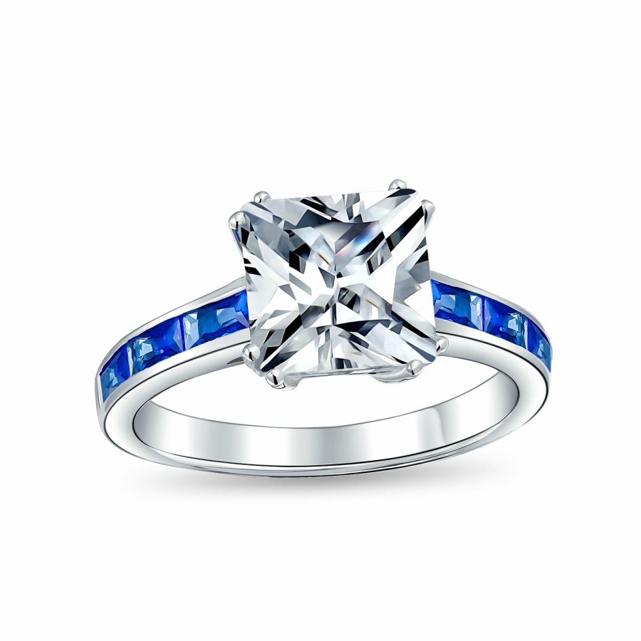 Shop Women Bling Jewelry Engagement Rings | 3Ct Cushion Cut Aaa Cz Engagement Ring Imitation Sapphire .925 Silver