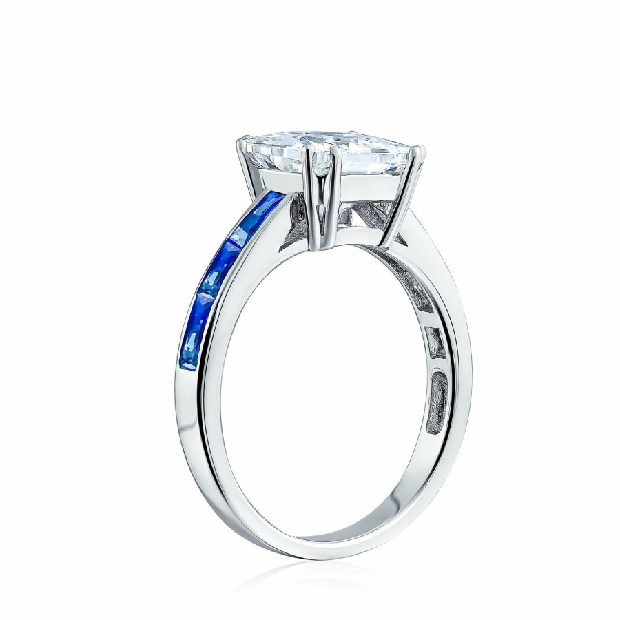 Shop Women Bling Jewelry Engagement Rings | 3Ct Cushion Cut Aaa Cz Engagement Ring Imitation Sapphire .925 Silver