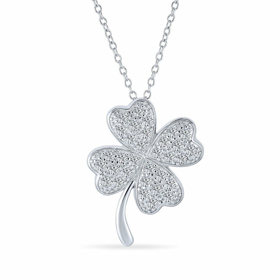 Shop Women Bling Jewelry Pendant Necklaces | Lucky Charm Cz Clover Stud Earrings Pendant Necklace Anklet .925 Sterling