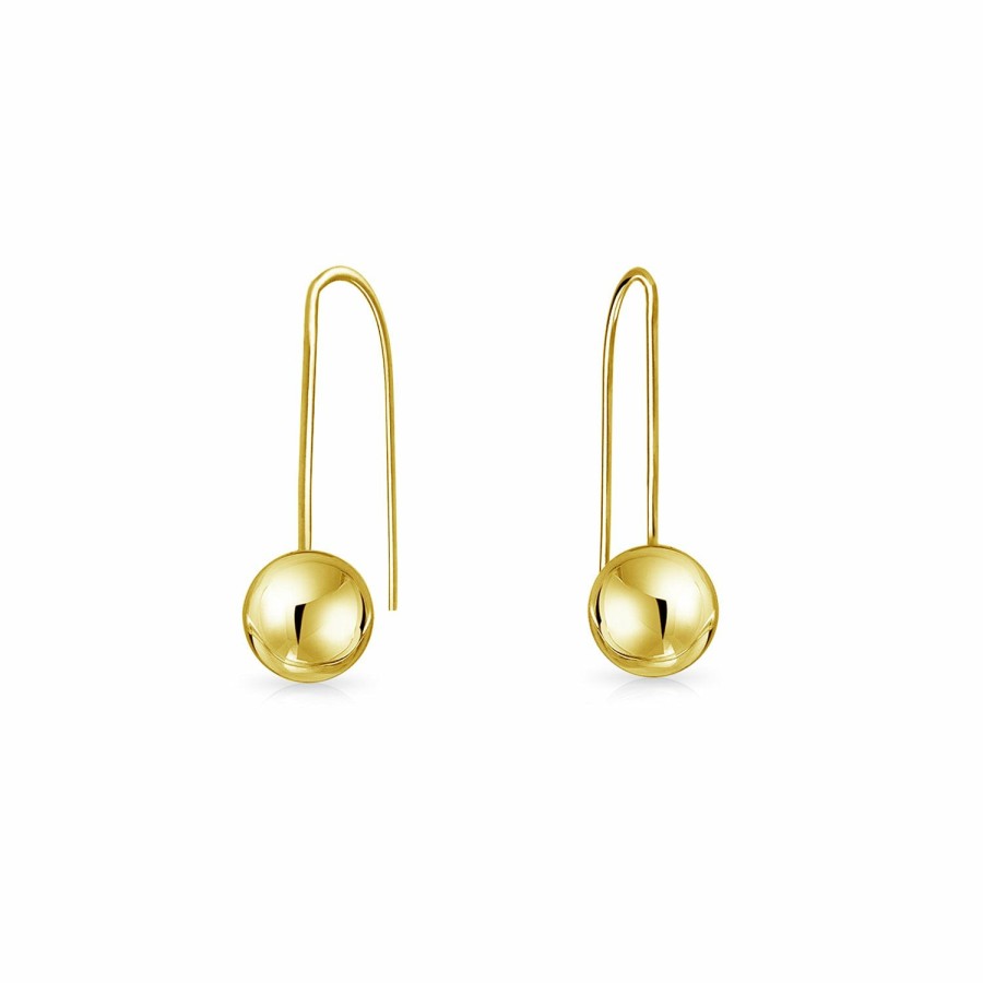 Shop Women Bling Jewelry | Minimalist Drop Ball Threader Earrings For Women Real 14K Yellow Gold