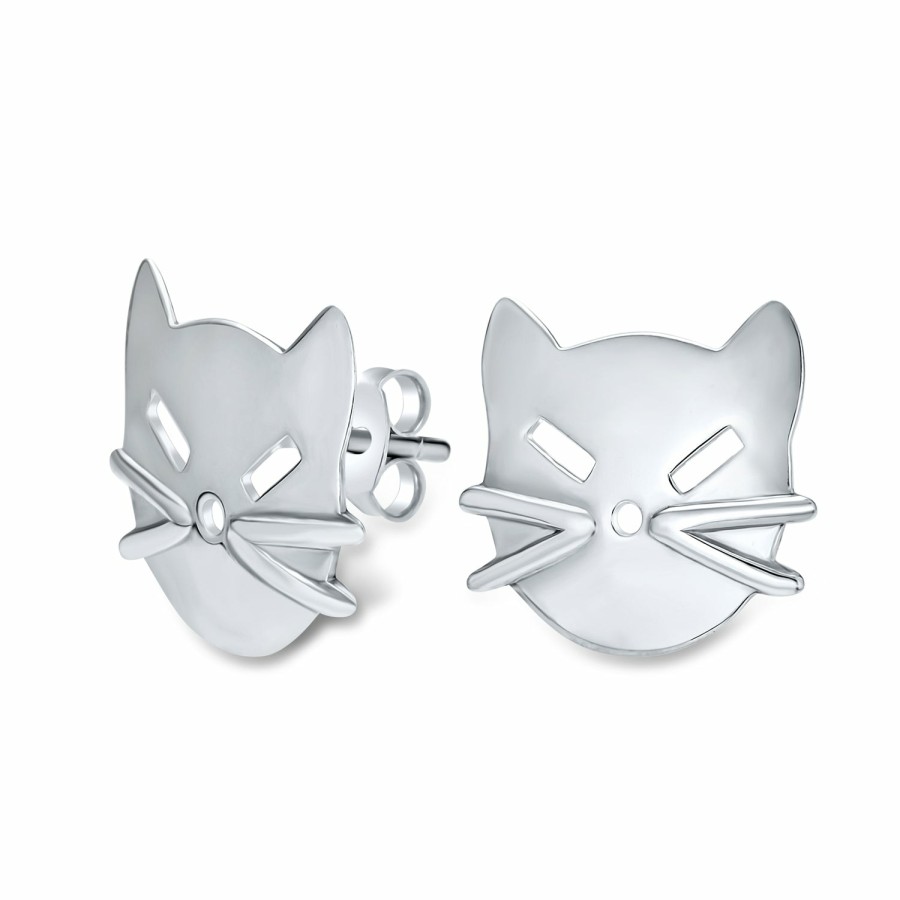 Shop Women Bling Jewelry Stud Earrings | Whimsical Cute Animal Pet Sitting Kitten Cat Dangle Stud Earrings .925 Silver