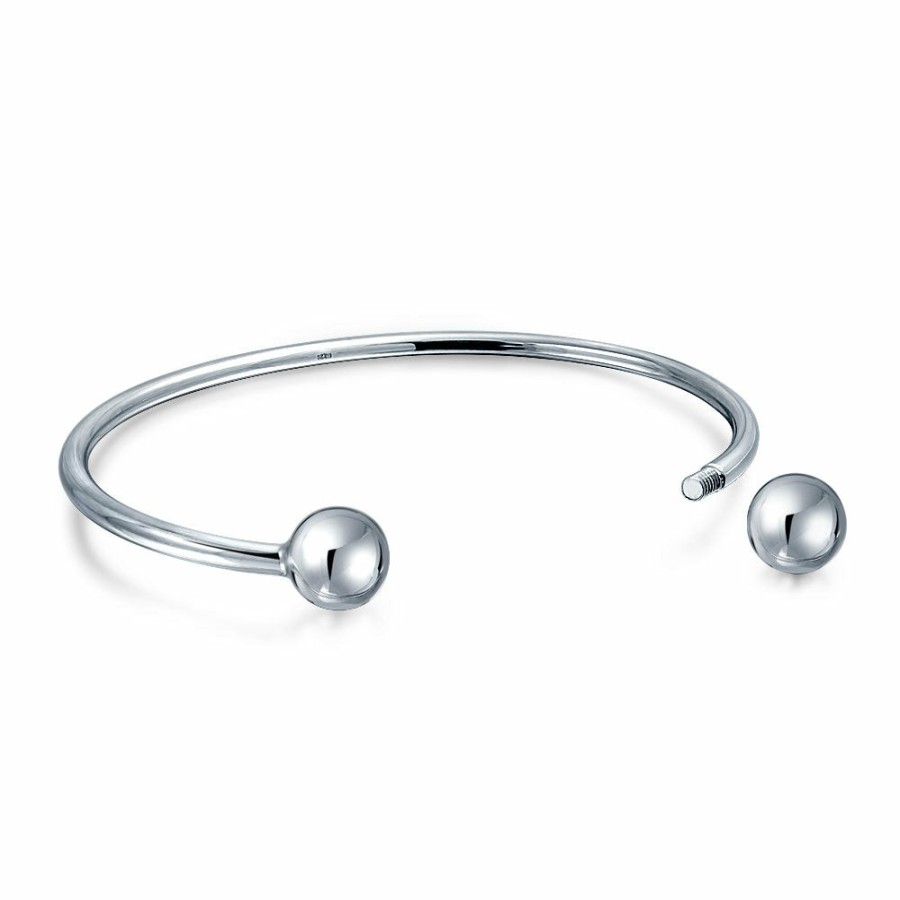 Shop Women Bling Jewelry Cuff Bangle Bracelets | Ball Screw Starter Charm Bangle Cuff Beads Bracelet Sterling Silver