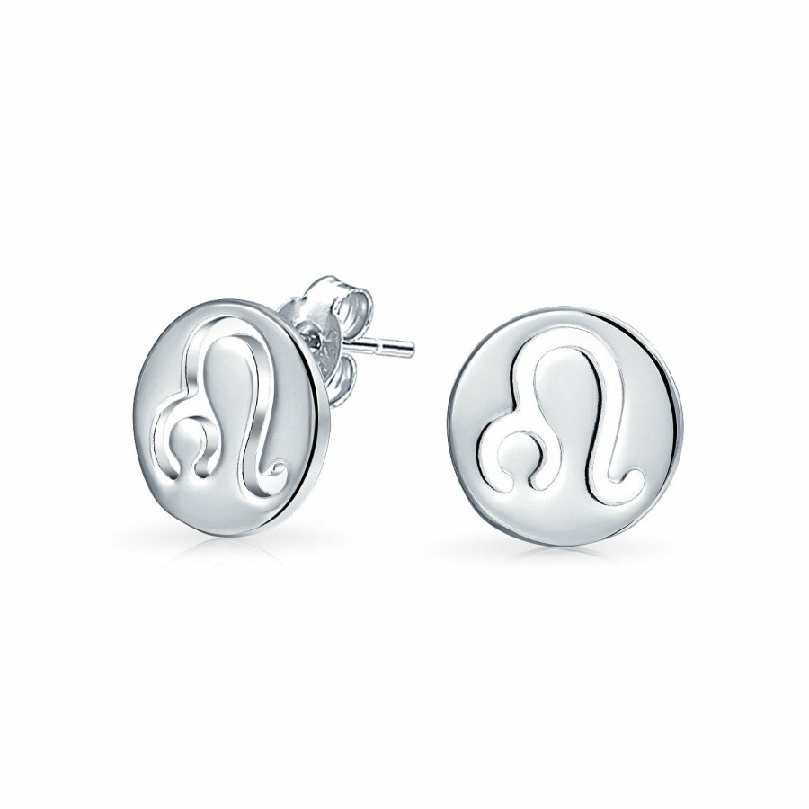 Shop Women Bling Jewelry Stud Earrings | Round Flat Horoscope Zodiac 12 Sign Stud Earrings .925Sterling Silver