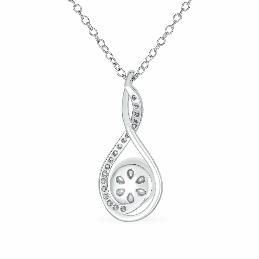 Shop Women Bling Jewelry Pendant Necklaces | Bridal Wedding Teardrop Infinity Pendant White Pearl Sterling Silver