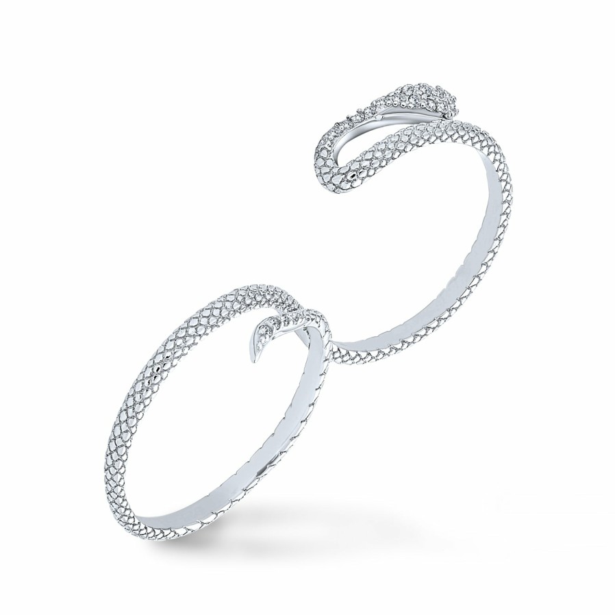 Shop Women Bling Jewelry Unique Rings | Boho Fashion Cz Pave Serpent Snake Two Finger Ring .925 Sterling Silver