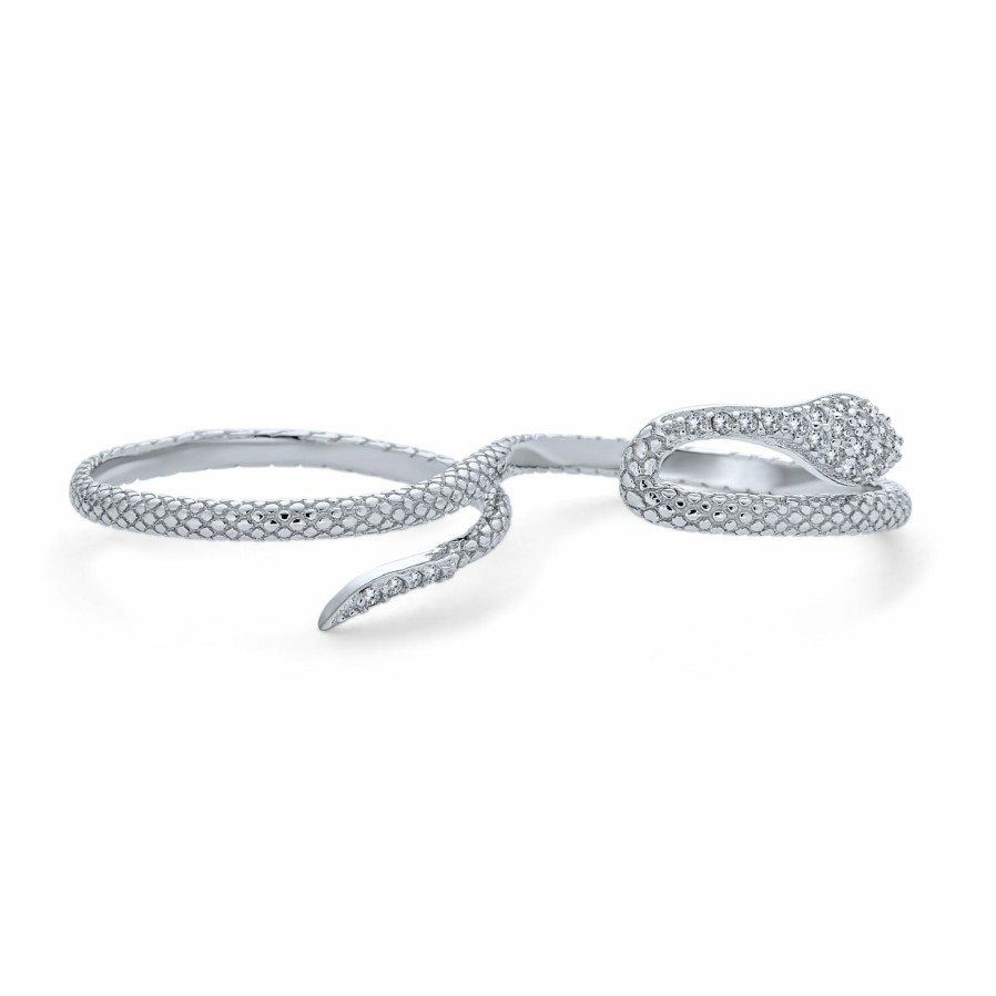 Shop Women Bling Jewelry Unique Rings | Boho Fashion Cz Pave Serpent Snake Two Finger Ring .925 Sterling Silver