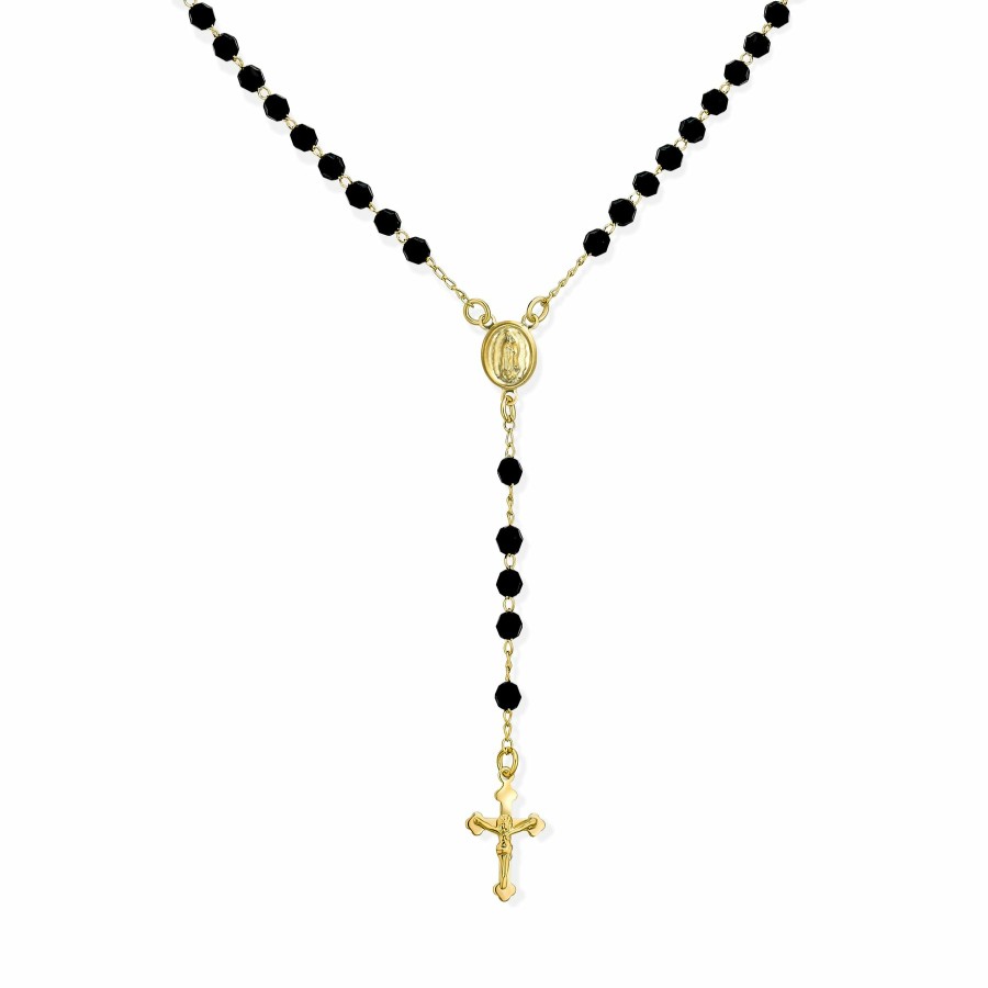 Shop Women Bling Jewelry Pendant Necklaces | Religious Dainty Virgin Mary Crucifix Rosary Bead Necklace Gold Plated