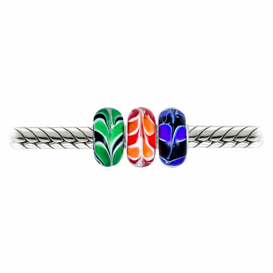 Shop Women Bling Jewelry Flower Beads | 3 Set Bundle Multi Color Murano Glass Swirl Leaf Charm Bead .925 Silver