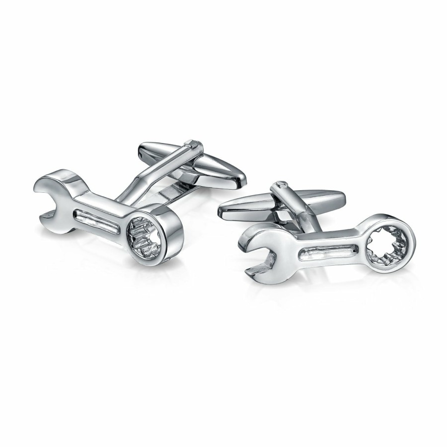 Shop Men Bling Jewelry Cufflinks | Mens Construction Mechanics Wrench Cufflinks Silver Stainless Steel