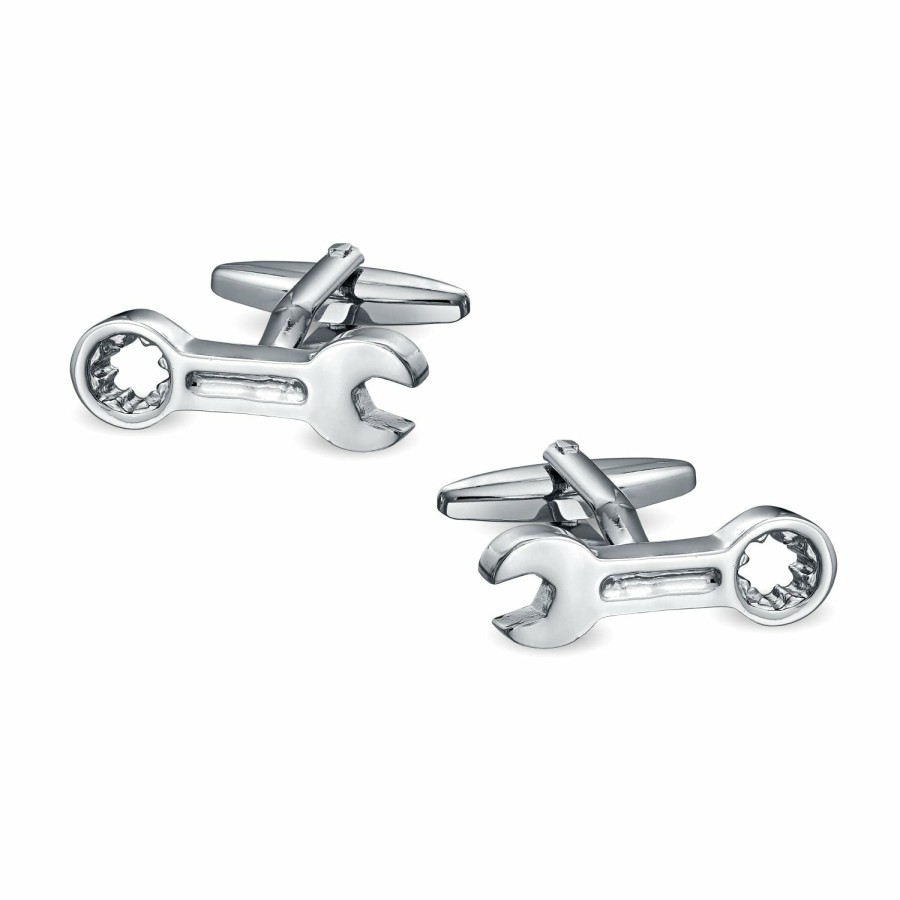 Shop Men Bling Jewelry Cufflinks | Mens Construction Mechanics Wrench Cufflinks Silver Stainless Steel