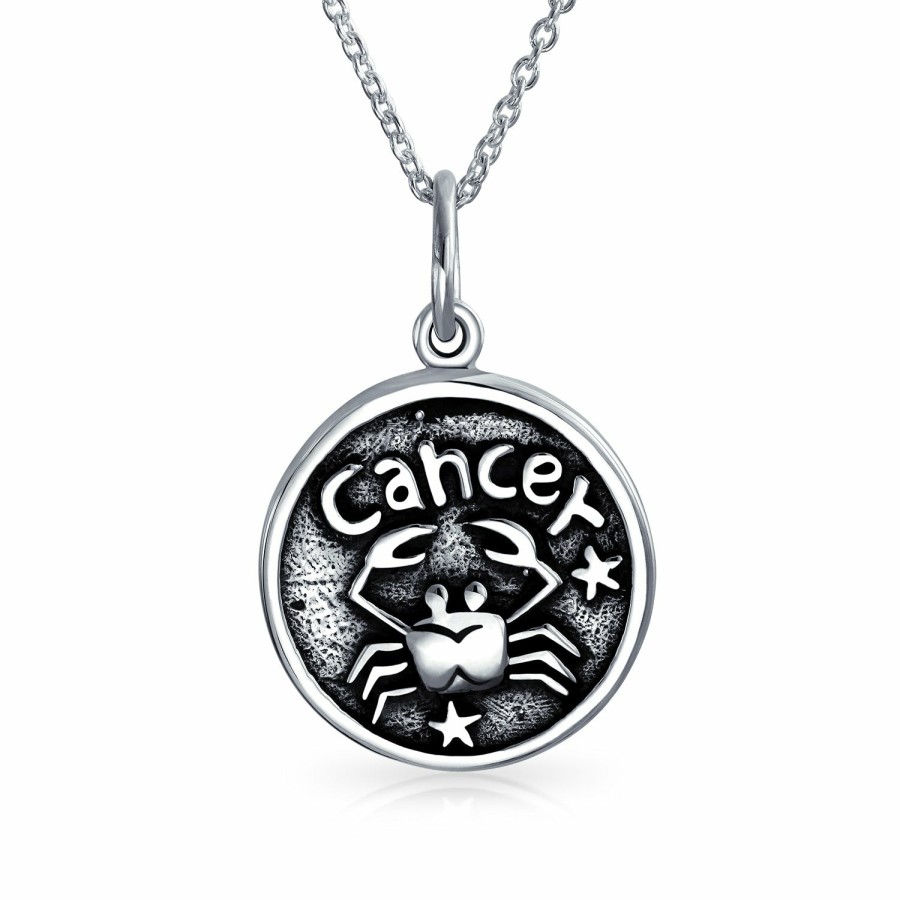 Shop Women Bling Jewelry Engravable Necklaces | Zodiac Astrology Round Medallion Pendant Necklace .925 Sterling Silver