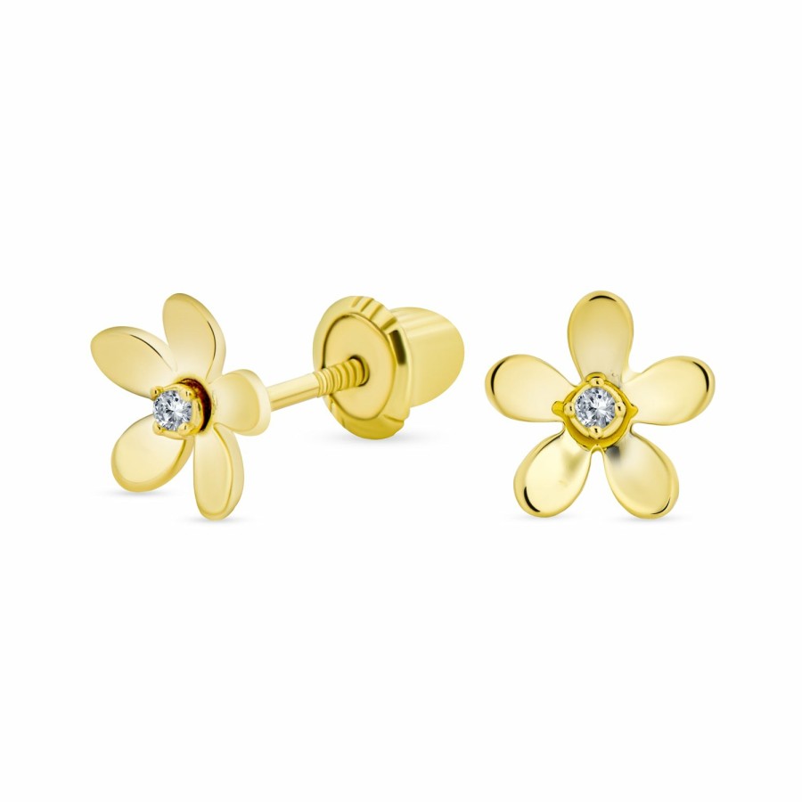 Shop Women Bling Jewelry | Mini Cz Daisy Flower Stud Earrings Real 14K Yellow Gold Screwback