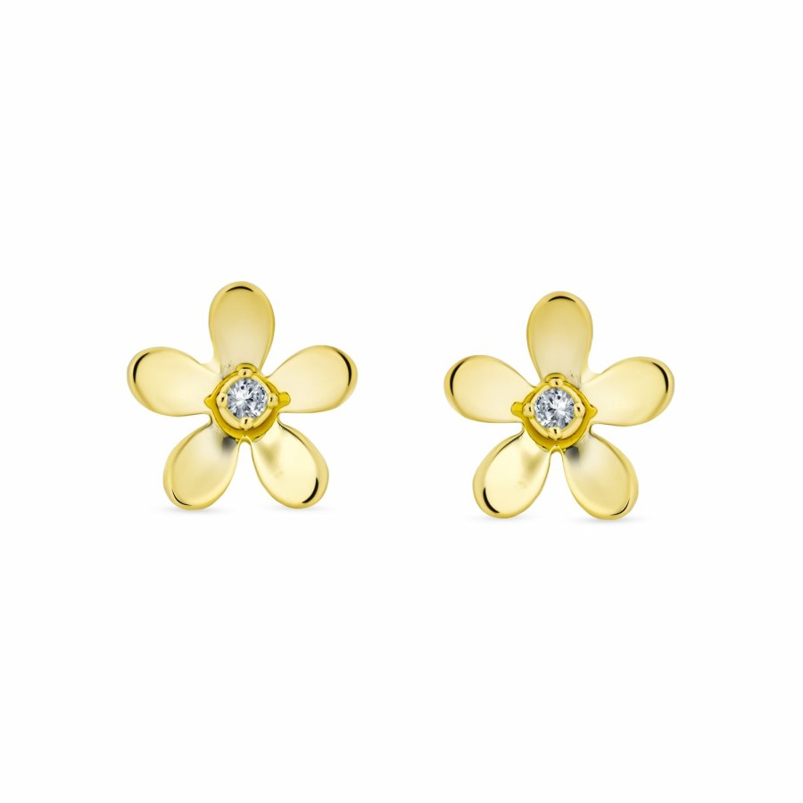 Shop Women Bling Jewelry | Mini Cz Daisy Flower Stud Earrings Real 14K Yellow Gold Screwback