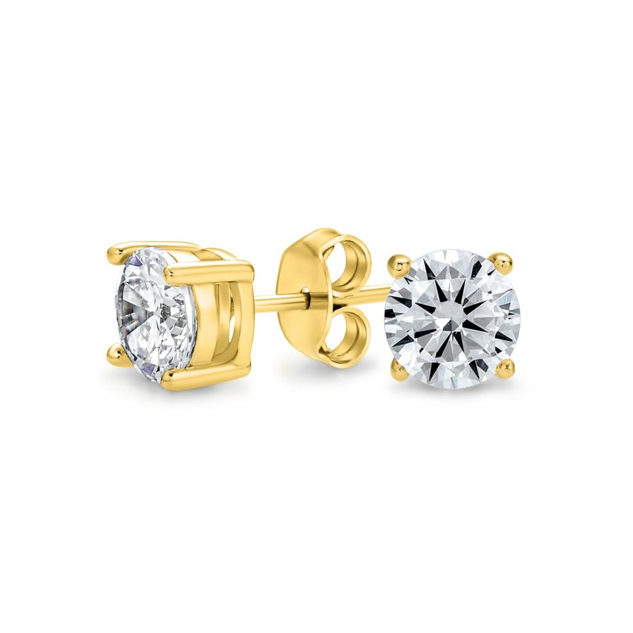 Shop Men Bling Jewelry Mens Earrings | Classic Cz Solitaire Stud Earrings Sterling Yellow Gold Plated 5-10Mm