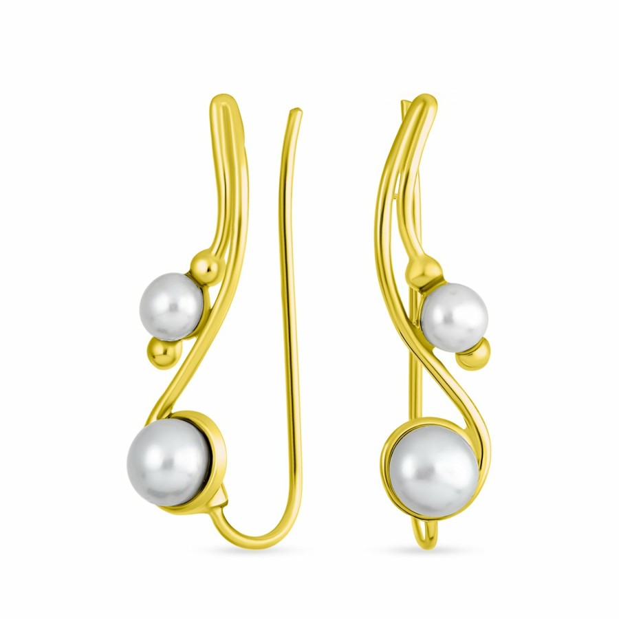 Shop Women Bling Jewelry Ear Cuffs, Cartilage Earrings | Freshwater Pearl Ear Climbers Earrings Plated Sterling